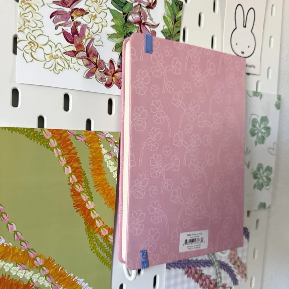MIFFY Flowers Pink Casebound Notebook 176 Lined‎ Pages Hardcover Journal Elastic